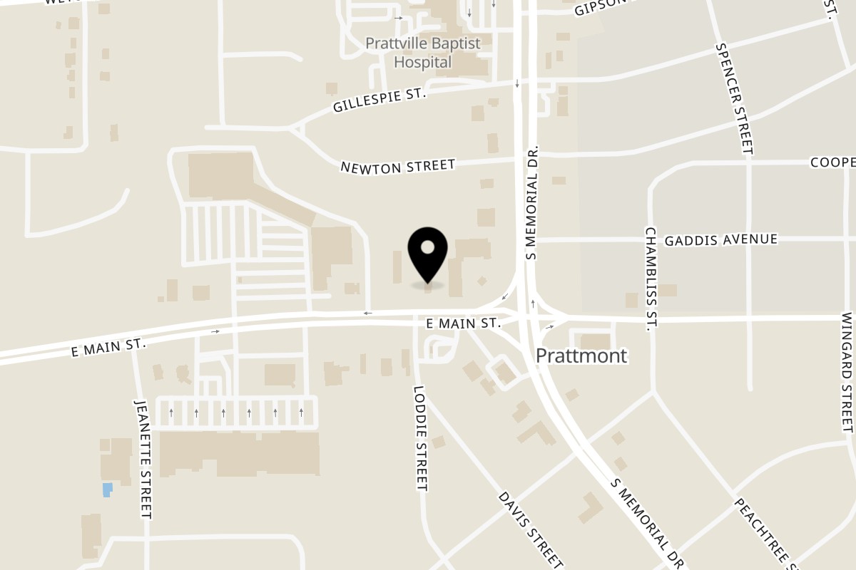 Map showing the location of Donut Heaven on 823 E Main St in Prattville